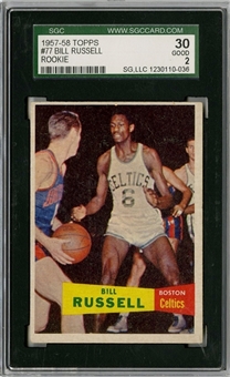 1957 Topps #77 Bill Russell Rookie Card - SGC 30 GD 2